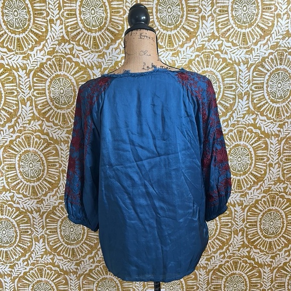 Sundance Parlor Blooms Boho Floral Embroidered Balloon Sleeve Blouse Top size XS - Picture 10 of 12